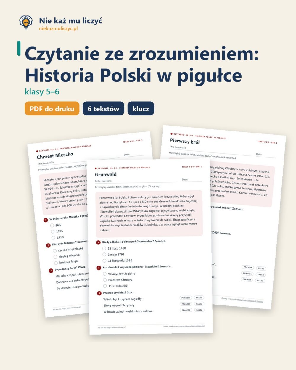 Czytanie ze zrozumieniem kl. 5–6: Historia Polski w pigułce — okładka