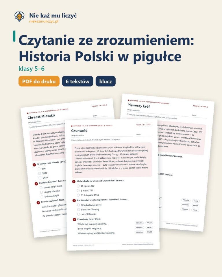 Czytanie ze zrozumieniem kl. 5–6: Historia Polski w pigułce — okładka