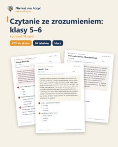 Czytanie ze zrozumieniem, klasy 5–6 — komplet 16 serii PDF z kluczem — okładka
