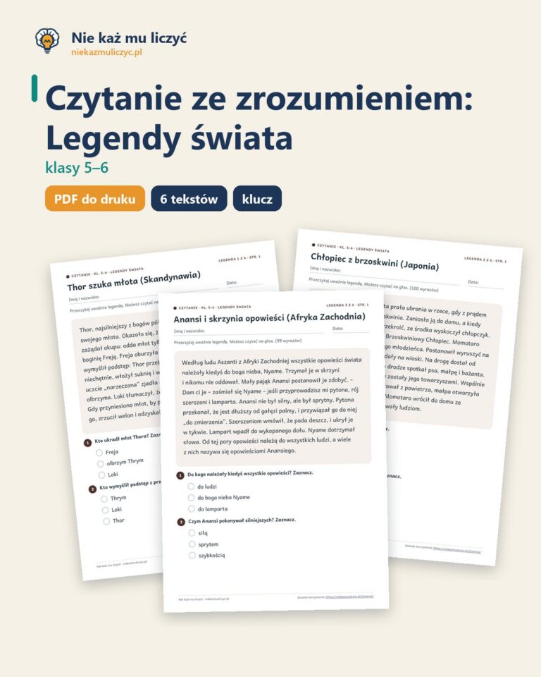 Czytanie ze zrozumieniem kl. 5–6: Legendy świata, 6 tekstów PDF — okładka