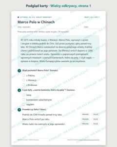 Czytanie ze zrozumieniem kl. 5–6: Wielcy odkrywcy, 6 tekstów PDF — podgląd karty, strona 1