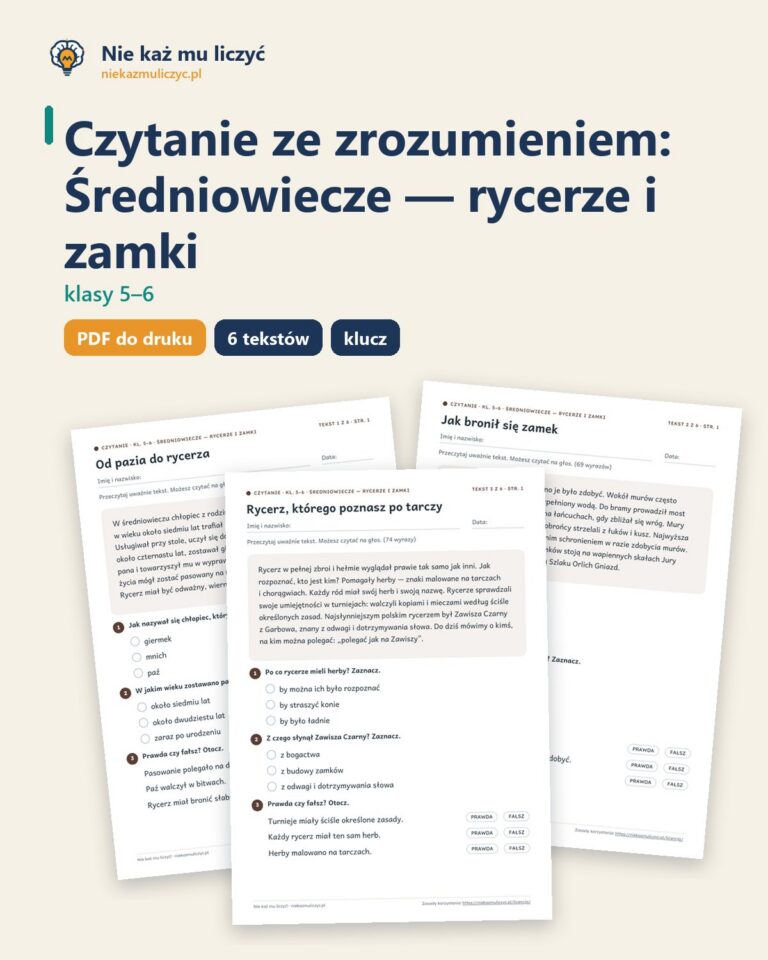 Czytanie ze zrozumieniem kl. 5–6: Średniowiecze — rycerze i zamki — okładka