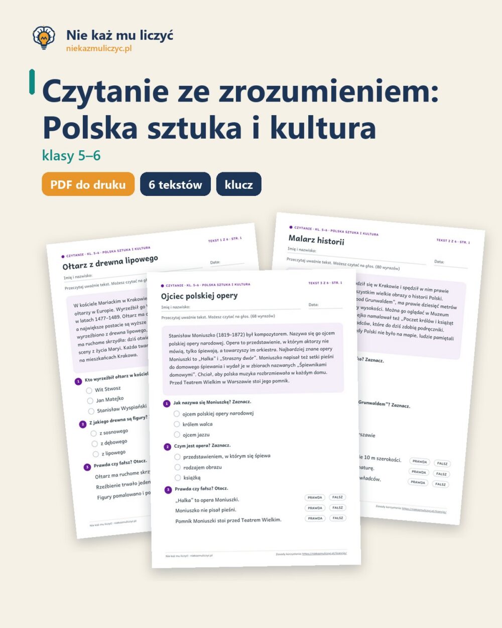 Czytanie ze zrozumieniem kl. 5–6: Polska sztuka i kultura — okładka