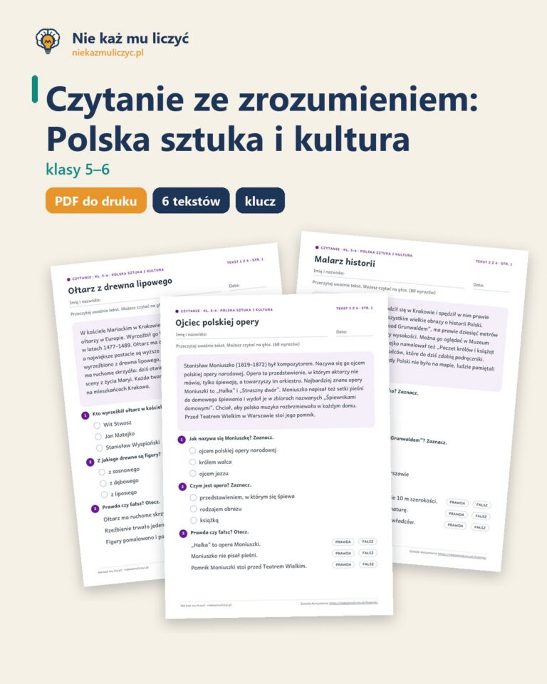 Czytanie ze zrozumieniem kl. 5–6: Polska sztuka i kultura — okładka