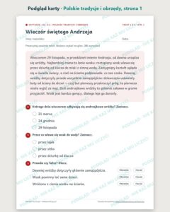 Czytanie ze zrozumieniem kl. 5–6: Polskie tradycje i obrzędy — podgląd karty, strona 1