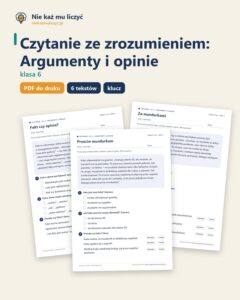 Czytanie ze zrozumieniem kl. 6: Argumenty i opinie, 6 tekstów PDF — okładka