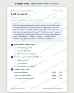 Czytanie ze zrozumieniem kl. 6: Argumenty i opinie, 6 tekstów PDF — podgląd karty, strona 1