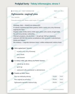 Czytanie ze zrozumieniem kl. 6: Teksty informacyjne, 6 tekstów PDF — podgląd karty, strona 1