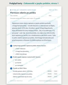 Czytanie ze zrozumieniem kl. 6: Ciekawostki o języku polskim — podgląd karty, strona 1