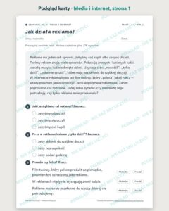 Czytanie ze zrozumieniem kl. 6: Media i internet, 6 tekstów PDF — podgląd karty, strona 1