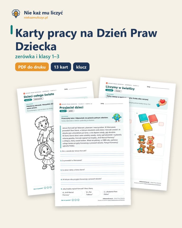 Dzień Praw Dziecka — 13 kart pracy PDF z kluczem (zerówka i klasy 1–3) — okładka