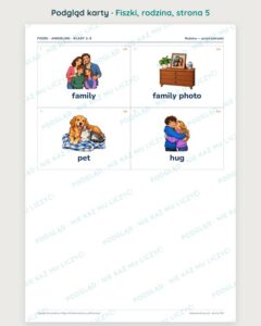 Fiszki do angielskiego: rodzina, klasy 1–3 — 12 fiszek PDF — podgląd karty, strona 5