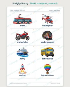 Fiszki do angielskiego: transport, klasy 1–3 — 16 fiszek PDF — podgląd karty, strona 5