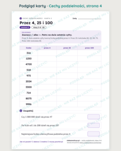 Cechy podzielności — ściąga i 10 kart pracy PDF z kluczem — podgląd karty, strona 4