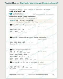 Dodawanie i odejmowanie w pamięci – 12 kart pracy klasa 4 PDF — podgląd karty, strona 3