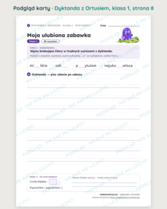 Dyktanda z Ortusiem, klasa 1 — 20 dyktand PDF z kluczem — podgląd karty, strona 8