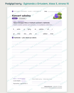 Dyktanda z Ortusiem, klasa 3 — 20 dyktand PDF z kluczem — podgląd karty, strona 15