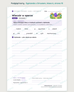 Dyktanda z Ortusiem, klasa 6 — 20 dyktand PDF z kluczem — podgląd karty, strona 15