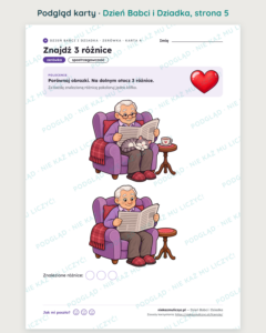 Dzień Babci i Dziadka — 13 kart pracy PDF z kluczem (zerówka i klasy 1–3) — podgląd karty, strona 5