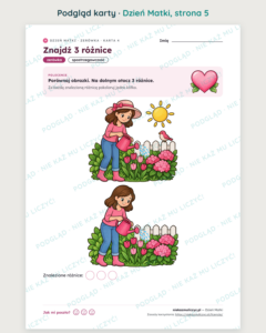 Dzień Matki — 13 kart pracy PDF z kluczem (zerówka i klasy 1–3) — podgląd karty, strona 5
