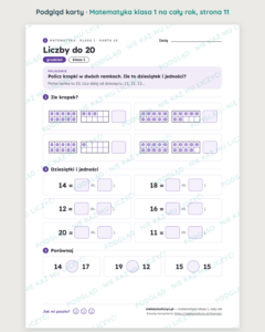 Matematyka klasa 1 — 30 kart pracy na cały rok PDF z kluczem — podgląd karty, strona 11
