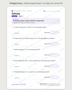 Matematyka klasa 1 — 30 kart pracy na cały rok PDF z kluczem — podgląd karty, strona 22