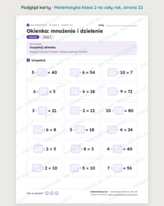 Matematyka klasa 2 — 30 kart pracy na cały rok PDF z kluczem — podgląd karty, strona 22