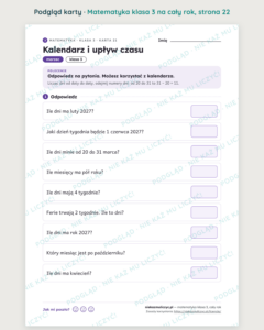 Matematyka klasa 3 — 30 kart pracy na cały rok PDF z kluczem — podgląd karty, strona 22
