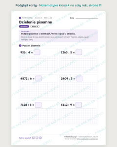 Matematyka klasa 4 — 30 kart pracy na cały rok PDF z kluczem — podgląd karty, strona 11