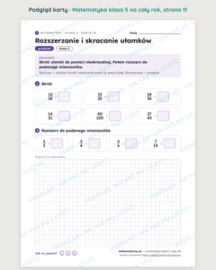 Matematyka klasa 5 — 30 kart pracy na cały rok PDF z kluczem — podgląd karty, strona 11