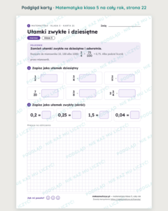 Matematyka klasa 5 — 30 kart pracy na cały rok PDF z kluczem — podgląd karty, strona 22