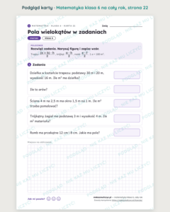 Matematyka klasa 6 — 30 kart pracy na cały rok PDF z kluczem — podgląd karty, strona 22
