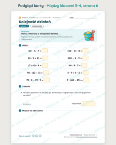 Między klasami 3→4 — wakacyjne powtórki: 16 kart PDF z kluczem — podgląd karty, strona 6