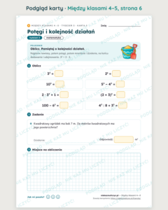 Między klasami 4→5 — wakacyjne powtórki: 16 kart PDF z kluczem — podgląd karty, strona 6