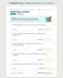 Między klasami 4→5 — wakacyjne powtórki: 16 kart PDF z kluczem — podgląd karty, strona 12