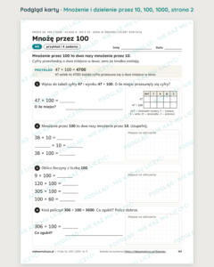 Mnożenie i dzielenie przez 10, 100 i 1000 – 12 kart pracy klasa 4 PDF — podgląd karty, strona 2