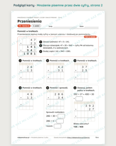 Mnożenie pisemne przez dwie cyfry – 10 kart pracy PDF — podgląd karty, strona 2