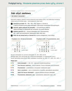 Mnożenie pisemne przez dwie cyfry – 10 kart pracy PDF — podgląd karty, strona 1