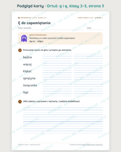 Ortografia z Ortusiem: ą i ę — karty pracy i kartkówki, klasy 2–3 — podgląd karty, strona 3