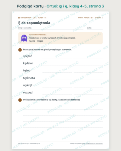 Ortografia z Ortusiem: ą i ę — karty pracy i kartkówki, klasy 4–5 — podgląd karty, strona 3
