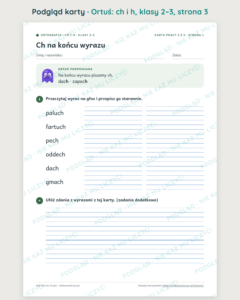 Ortografia z Ortusiem: ch i h — karty pracy i kartkówki, klasy 2–3 — podgląd karty, strona 3
