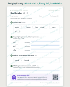 Ortografia z Ortusiem: ch i h — karty pracy i kartkówki, klasy 2–3 — podgląd karty, kartkówka