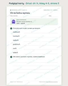 Ortografia z Ortusiem: ch i h — karty pracy i kartkówki, klasy 4–5 — podgląd karty, strona 3