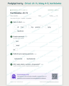 Ortografia z Ortusiem: ch i h — karty pracy i kartkówki, klasy 4–5 — podgląd karty, kartkówka