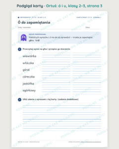 Ortografia z Ortusiem: ó i u — karty pracy i kartkówki, klasy 2–3 — podgląd karty, strona 3