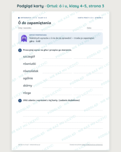 Ortografia z Ortusiem: ó i u — karty pracy i kartkówki, klasy 4–5 — podgląd karty, strona 3