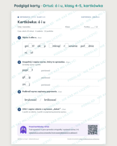 Ortografia z Ortusiem: ó i u — karty pracy i kartkówki, klasy 4–5 — podgląd karty, kartkówka