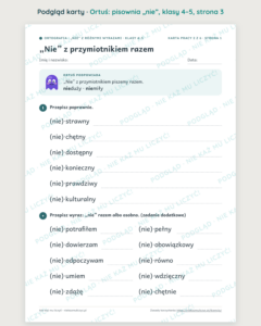 Ortografia z Ortusiem: pisownia „nie” — karty pracy i kartkówki, klasy 4–5 — podgląd karty, strona 3