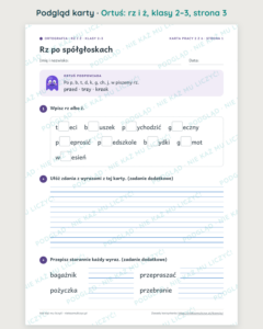 Ortografia z Ortusiem: rz i ż — karty pracy i kartkówki, klasy 2–3 — podgląd karty, strona 3