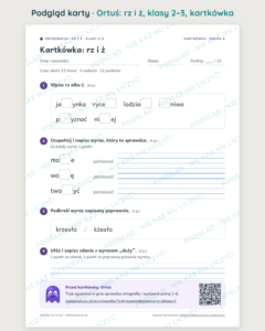 Ortografia z Ortusiem: rz i ż — karty pracy i kartkówki, klasy 2–3 — podgląd karty, kartkówka